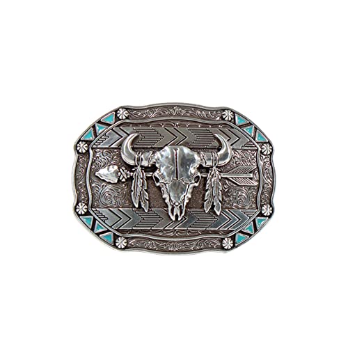 Nocona Men's Rectangle Arrow Skull Feather Belt Buckle