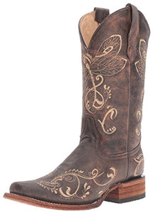 Corral Boots L5079 Brown/Bone Distressed Brown-Bone Dragonfly Embroidery Boot