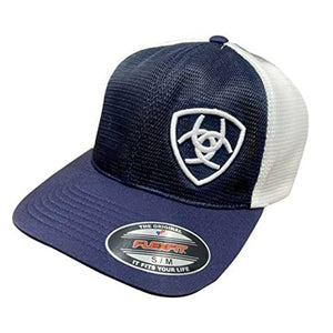 Ariat Men's Navy White Flexfit Offset Shield Logo Cap