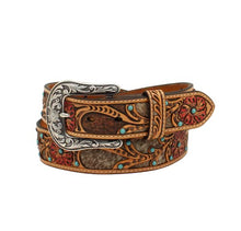 Load image into Gallery viewer, ARIAT Ladies Calf Hair Underlay Red Flower Belt
