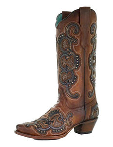 Corral Boots Women's E1508 Studded Snip Toe Western Cowboy Boots Mid Calf