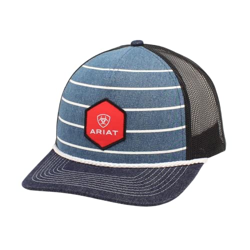 ARIAT Men's Striped Denim Red Patch Logo Adjustable Snapback Hat