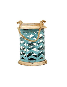 Western Moments Candle Holder Metal Chevron Cutouts Turquoise 94032