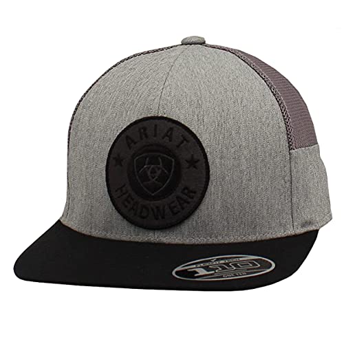 ARIAT Mens Adjustable Snapback Flex Fit 110 Round Logo Grey Hat