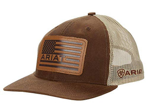 ARIAT Oilskin USA Flag Leather Patch Cap Brown One Size