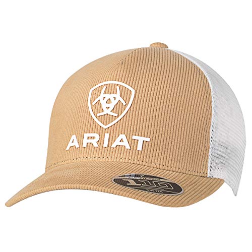 ARIAT Corduroy Shield Logo Flexfit Snapback Ball Cap, Tan