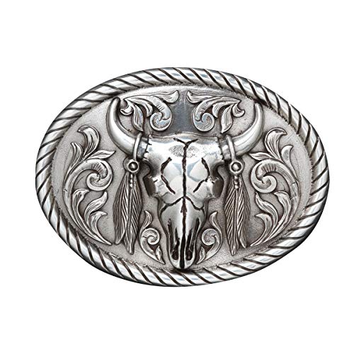 Nocona Men's Steer Skull Belt Buckle, Antique Silver, OS