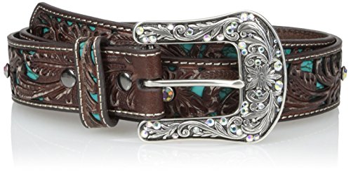 Ariat Women's Blue Inlay Floral Bling Belt, brown, Extra Large
