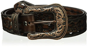 Ariat Women's Copper Buckle Triangle Cut Out Belt, Brown/Black, Extra Large
