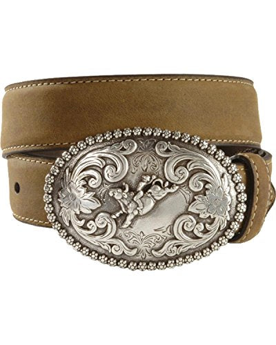 Nocona Boy's Bucking Bull Buckle Belt, Medium Brown Distressed, 26