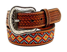 Load image into Gallery viewer, M+F Western Products Boys Kid s Basket Weave Belt with Aztec Inlay
