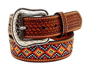 M+F Western Products Boys Kid s Basket Weave Belt with Aztec Inlay