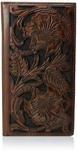 Ariat Men's Tonal Brown Floral Inlay Rodeo Wallet, One Size