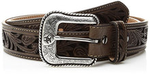 Load image into Gallery viewer, Ariat Men&#39;s Scroll Cut Out Brown Inlay Western Belt
