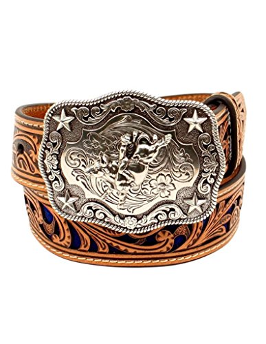 Nocona Boots Boys Brown Belt With Blue Inlay Scroll Brown 20