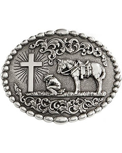 M F Western Products Boys Cowboy Prayer Buckle Pewter