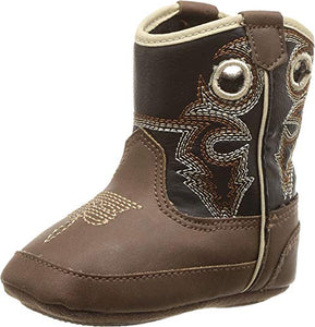 M&F Western Kids Trace Baby Boy's Infant/Toddler Bucker Boot First Walker Shoe, Brown/Black, 0