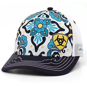 Navy Blue Floral Ariat Shield -Trucker Cap