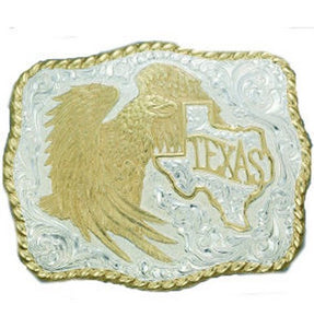 Crumrine Western Belt Buckle Scalloped Texas Eagle Gold Silver C00575