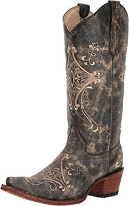 CORRAL BOOTS Womens Black Crackle/Bone Embroidery