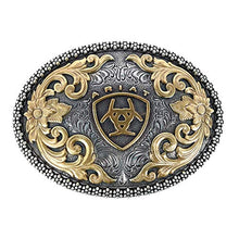 Load image into Gallery viewer, Ariat Oval Filigree Shield Berry Edge Silver Gold Western Belt Buckle
