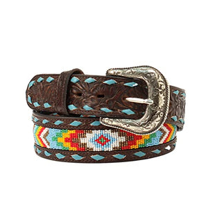 Nocona Ladies Buck Lacing Beaded Pattern Belt, Size Medium, Brown