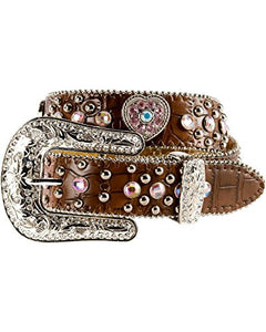 M&F Western Girls' Hearts Belt (Little Big Kids), Brown, 22