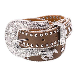 Nocona Girl's Running Horse Conchos Belt, Medium Brown Distressed, 20