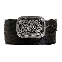 Load image into Gallery viewer, ARIAT Black Tooled Belt with Rhinestone Buckle
