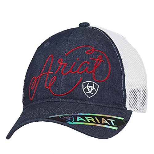 ARIAT Ladies Adjustable Slide Closure w/Cursive Logo Denim Mesh Back Hat