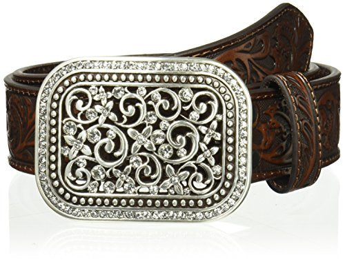 Ariat Women's Scroll Embossed Buckle Belt, brown, Extra Large