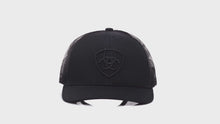 Load and play video in Gallery viewer, ARIAT Men&#39;s Black Shield Snapback Shield Logo Cap | 701340711495
