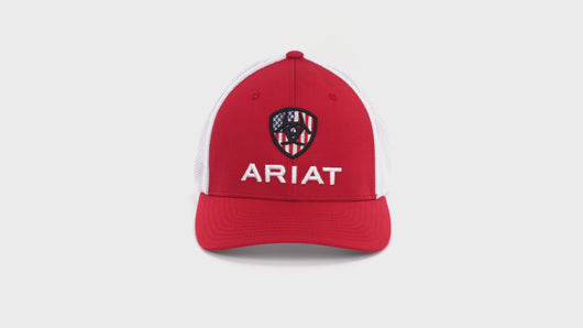 ARIAT Men's Red Flexfit USA Shield Logo Cap | 701340708839