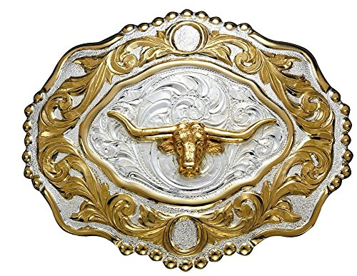 Crumine Classic Longhorn Buckle - Silver Gold Plated - 3.75 X 4.5