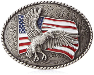 Nocona Men's Painted Flag Eagle Oval Buckle