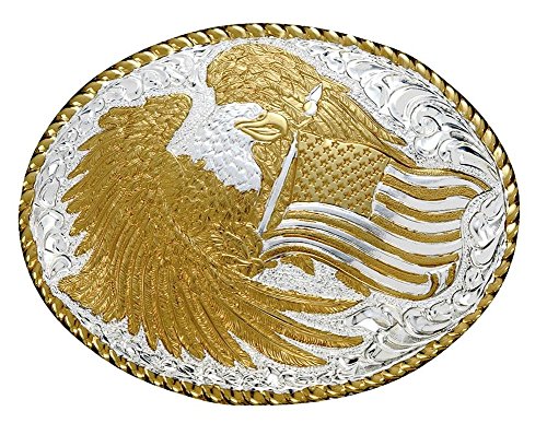 Crumrine Western Belt Buckle Patriotic Eagle Flag Silver Gold C01246