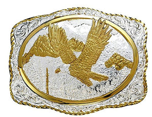 Crumine Rectangle Bald Eagle Buckle - Silver Gold Plated - 2.75 X 3.5