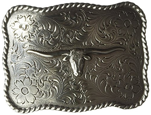 Nocona Men's Scalop Square Steer Buckle, silver, One Size