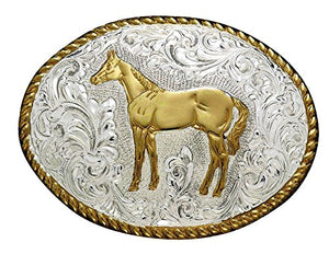 Crumine Western Quarter Horse Buckle - Silver Gold Plated - 3 X 4