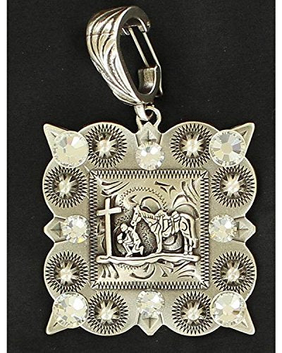 M & F Western Women's Square With Praying Cowboy Necklace Pendant Silver One Size