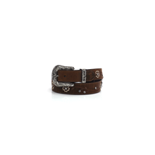 Load image into Gallery viewer, Ariat Women&#39;s Floral Stitch Berry Concho Belt, Brown, Large | 701340483545
