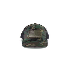 ARIAT Men's Camo Snap Back Embroidered USA Flag Cap