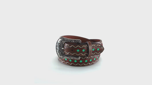 Ariat Women's Blue Diamond Inlay Center Belt, Brown, Medium | 701340535459