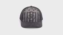 Load and play video in Gallery viewer, ARIAT Men&#39;s Grey USA Flag Snapback Embroidered USA Shield Logo Cap | 701340705128
