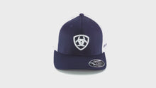 Load and play video in Gallery viewer, ARIAT Men&#39;s Embroidered Shield Logo Adjustable Snapback Mesh Hat Navy/White | 701340648845



