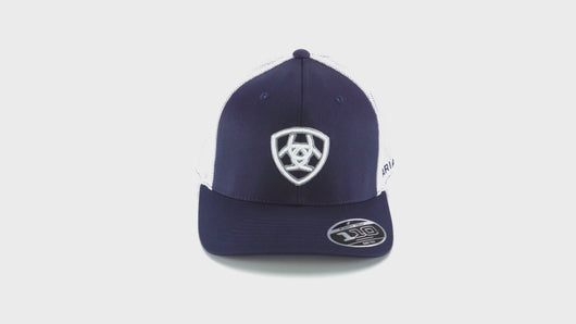 ARIAT Men's Embroidered Shield Logo Adjustable Snapback Mesh Hat Navy/White | 701340648845


