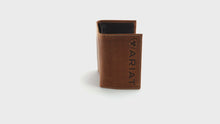 Load and play video in Gallery viewer, Ariat Western Mens Wallet Trifold Vertical Debossed Logo Brown A3545344 | 701340670655



