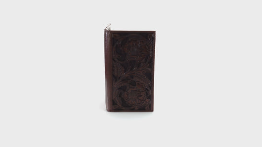 Ariat Men's Tonal Brown Floral Inlay Rodeo Wallet, One Size | 701340579538