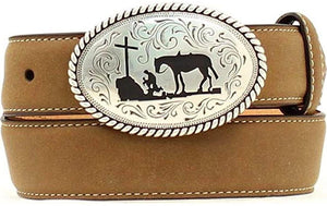 Nocona Boy's Cowboy Prayer Buckle Belt, Medium Brown Distressed, 20 --|-- 9229