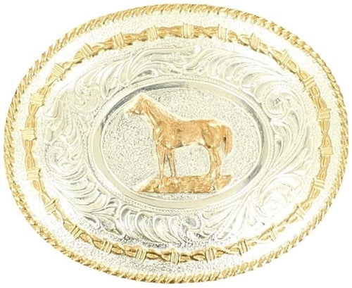 Crumine Standing Horse Trophy Buckle - Silver Gold Plated - 3.25 X 4.25 --|-- 16598